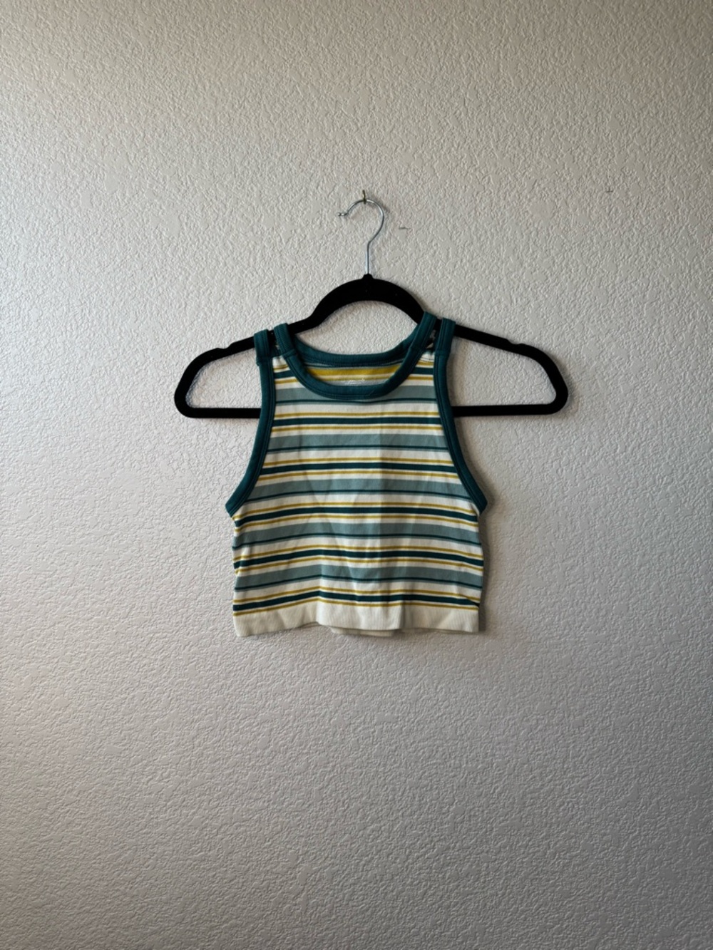 Urban Outfitters Teal, Yellow & Cream Striped Cropped Tank